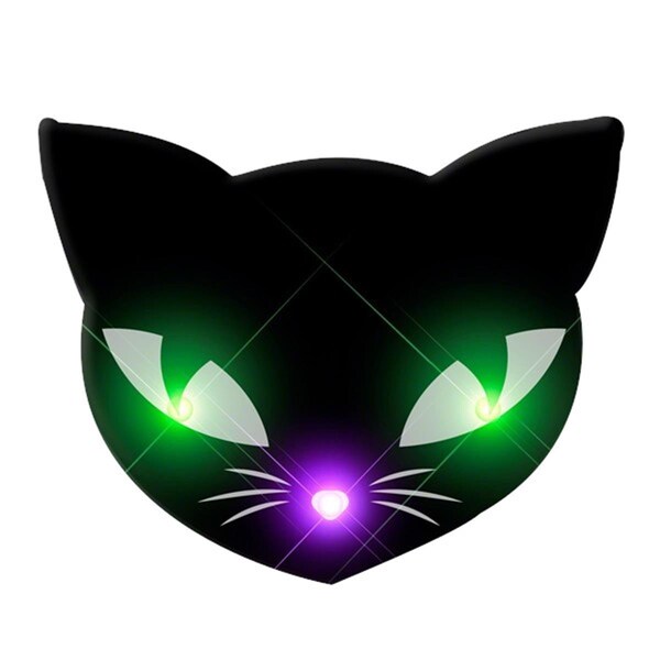 Endless Games Black Kitty Cat Glowing Green Spooky Halloween Eyes Flashing Blinky Light Necklace EN3335394 - main